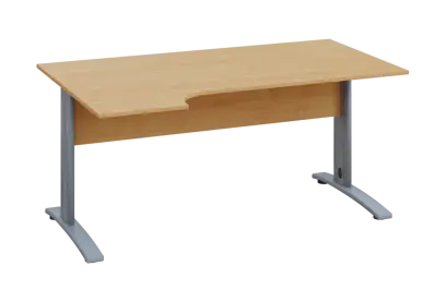 ERK 18 - 164 stůl kancelářský, rohový, levý, kovová podnož stříbrná, deska 18 mm, široký 1600 mm, javor horský